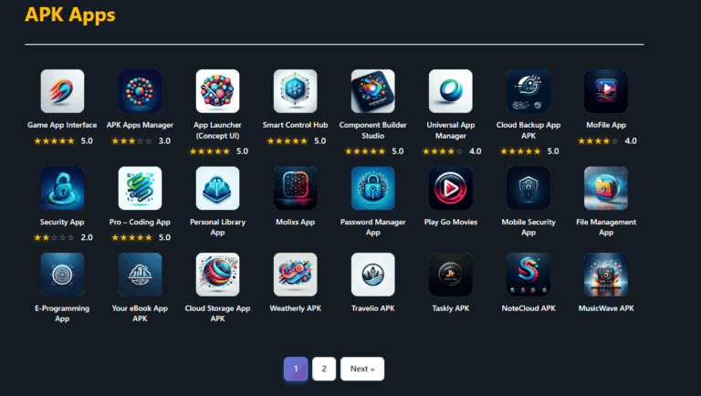APK Apps interface showcasing various Android application icons and ratings for APK download and management. Arewa Apk Apps Manager | The Best WordPress App Store plugin