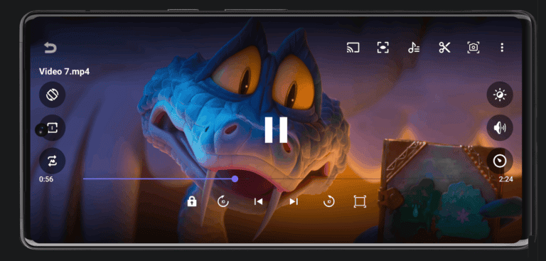 Arewa Player video interface showcasing customizable controls and vibrant dragon illustration.