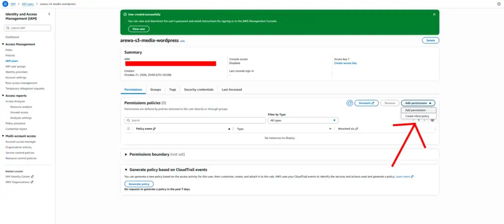 Assign Permissions to the IAM User