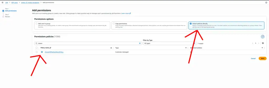 Attach policies directly
