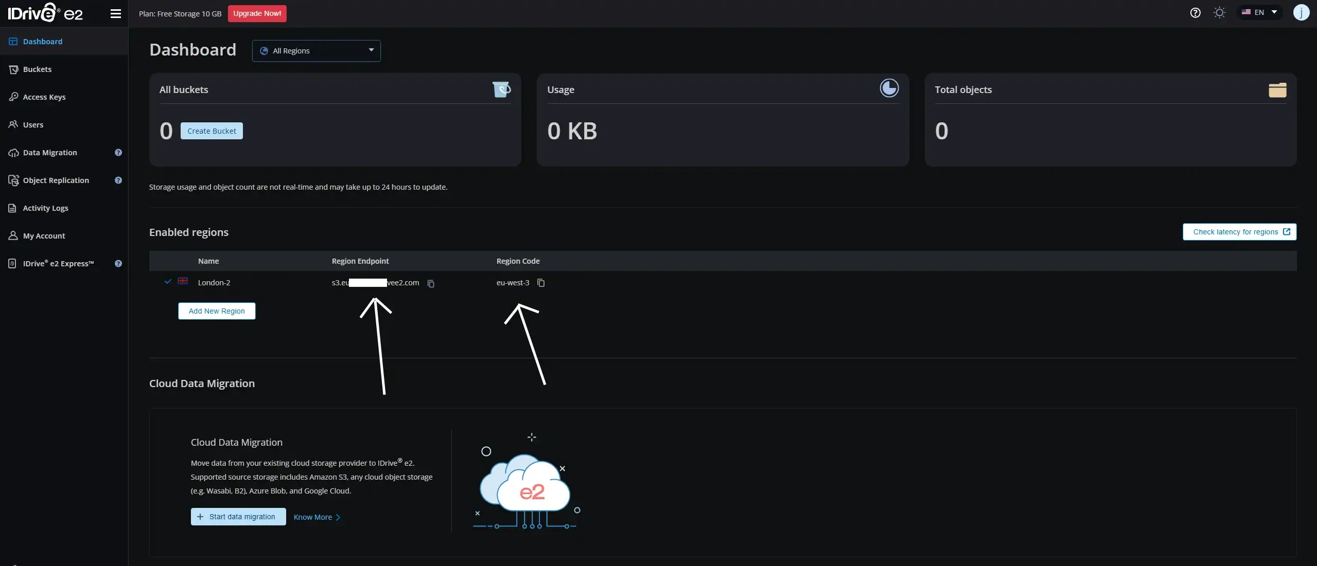 Find Your IDrive e2 S3 Endpoint and Region