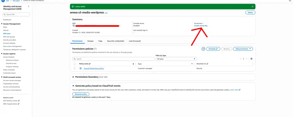 Generate an AWS Access Key ID and Secret Access Key