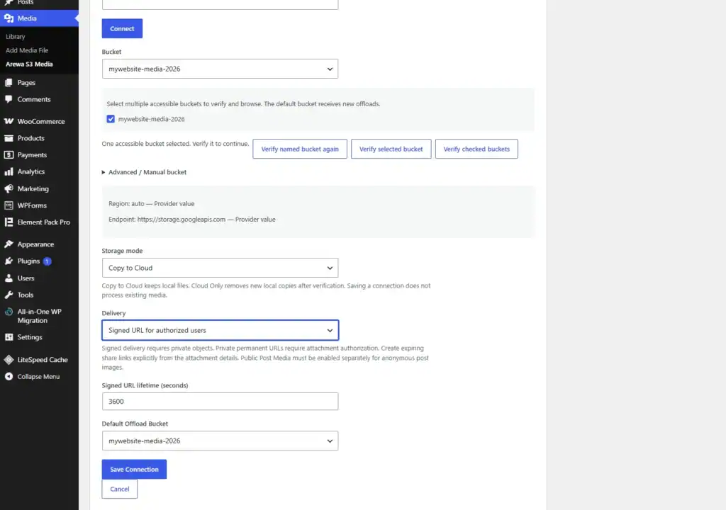 How to Connect Google Cloud Storage to WordPress with Arewa S3 Media Library 12 Verify the Google Cloud Bucket
